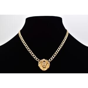 Yanbal Lion Head Collar Necklace Cuban Link Statement Chain Gold Tone Y2K BinAU